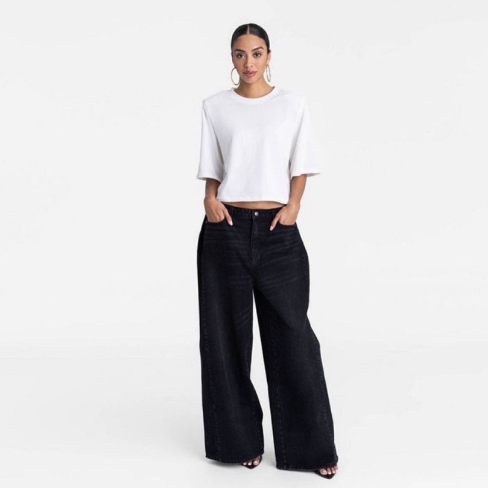 Wide Leg Flare Jeans in Black - Women's Wide Leg